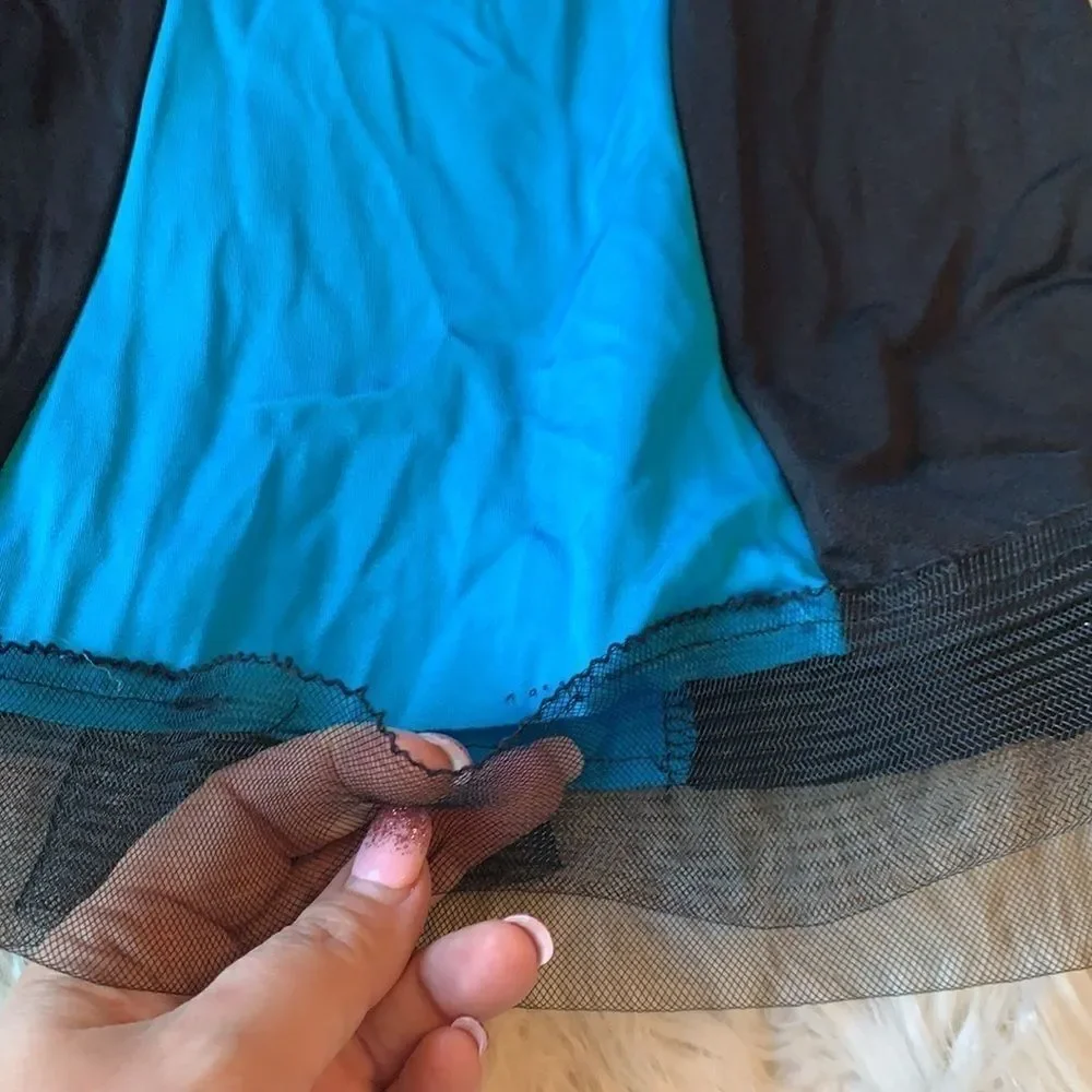 Blue and Black two piece color block dance costume